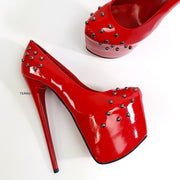 Round Pinned Red Gloss High Heels