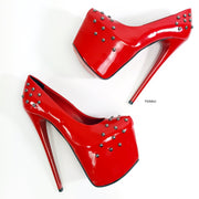 Round Pinned Red Gloss High Heels