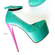 Nile Green Gloss Pink Ankle Strap High Heels