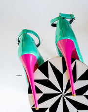 Nile Green Gloss Pink Ankle Strap High Heels