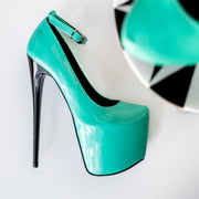 Nile Green Gloss Ankle Strap High Heel Pumps