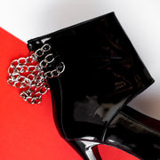 Chain Detailed High Heel Black Gloss Ankle Heels