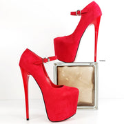 Red Suede Modern Mary Jane High Heels