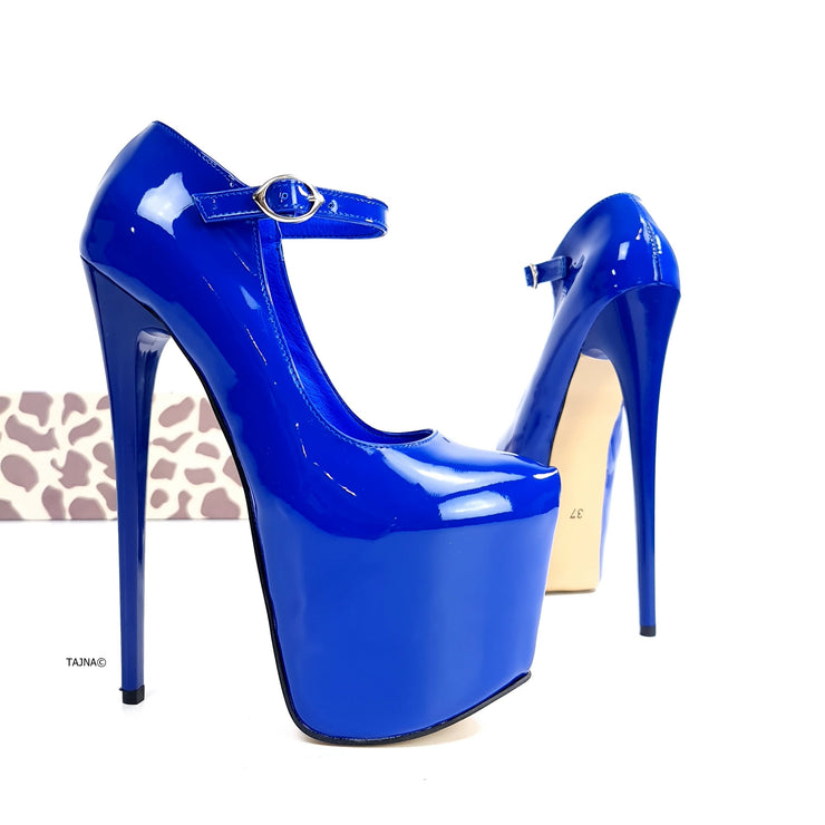 Saxe Blue Gloss Modern Mary Jane Heels