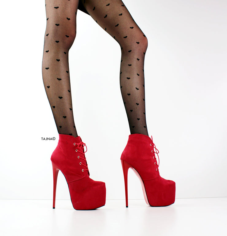 Ledna Lace Up Red Suede Ankle Booties - Tajna Club
