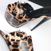 Leopard Gloss Spike Studded High Heel Mules