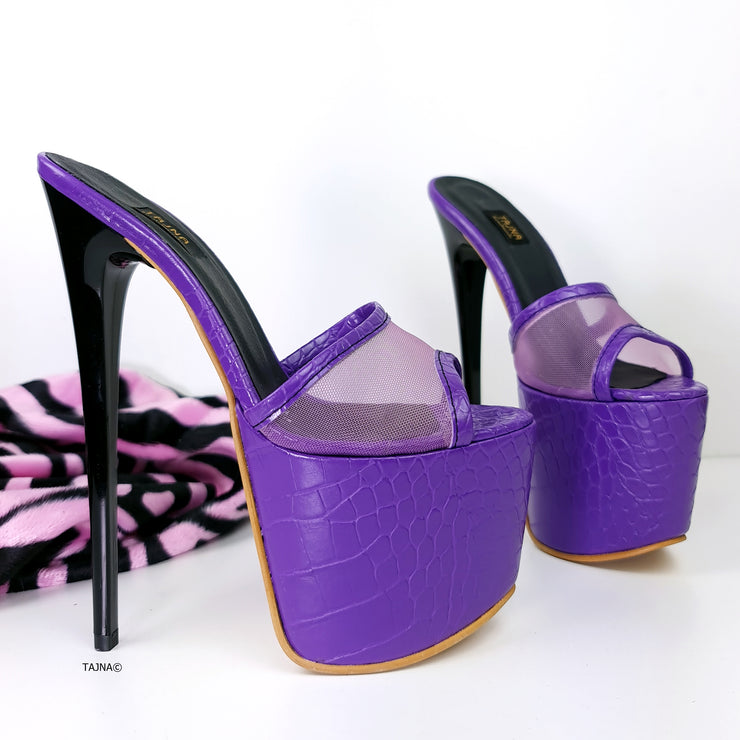 Purple Croco Transparent Detail High Heel Mules
