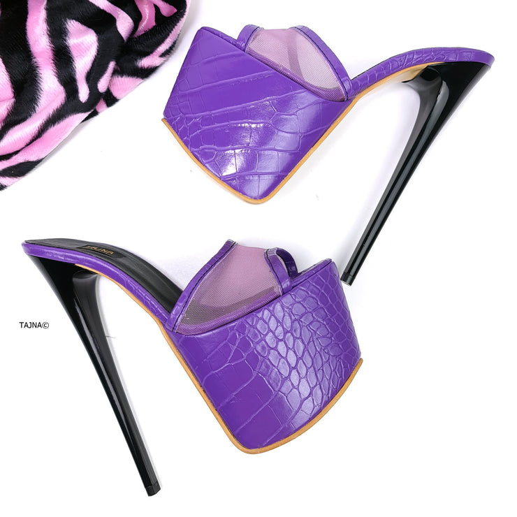 Purple Croco Transparent Detail High Heel Mules