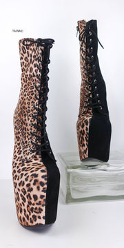 Multi Colour Black Suede Leopard Lace Up Boots Tajna Club