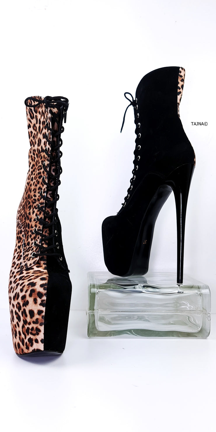 Multi Colour Black Suede Leopard Lace Up Boots Tajna Club