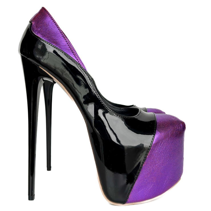 Metallic Purple Detail Black Gloss High Heel Pumps