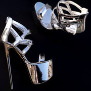 Silver Mirror Cage High Heel Platform Shoes