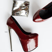 Burgundy Silver Gloss Ankle Cuff Metallic High Heels