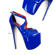 Royal Blue Gloss Ankle Cross Strap High Heels