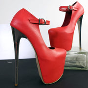Soft Red Metallic Heel Modern Mary Jane Pumps