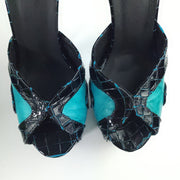 Genuine Leather Turqoise Black Croco High Heels