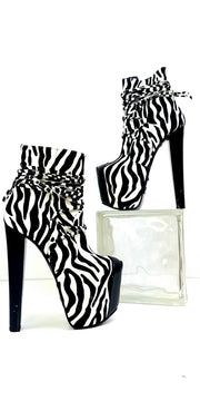 Zebra Print Chunky High Heel Ankle Boots