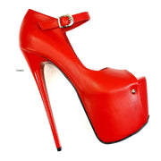 Red Matte Open Toe Modern Mary Jane High Heels