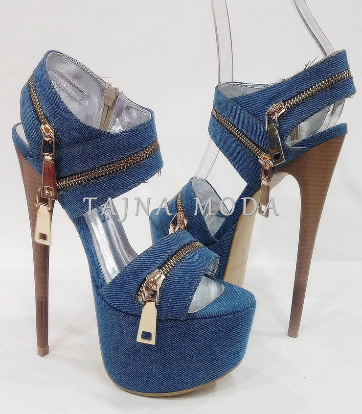 Zip Detail Jean Platform Sandals - Tajna Club