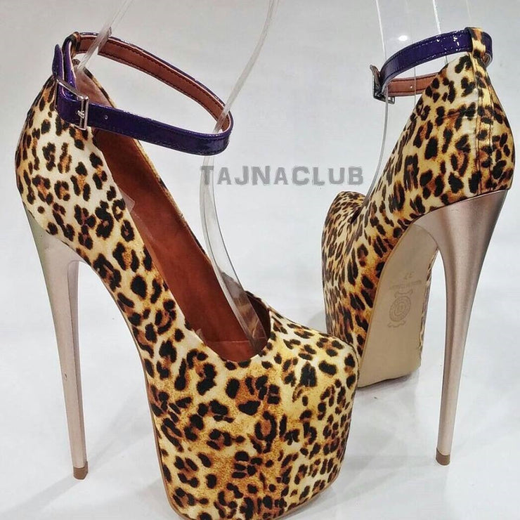 Leopard Pumps with Gold Metallic Heels - Tajna Club