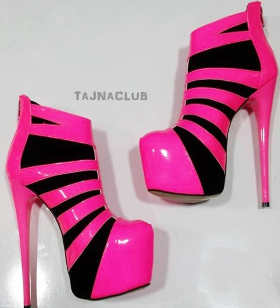 Pink Back Zipper Platform Ankle Boots - Tajna Club