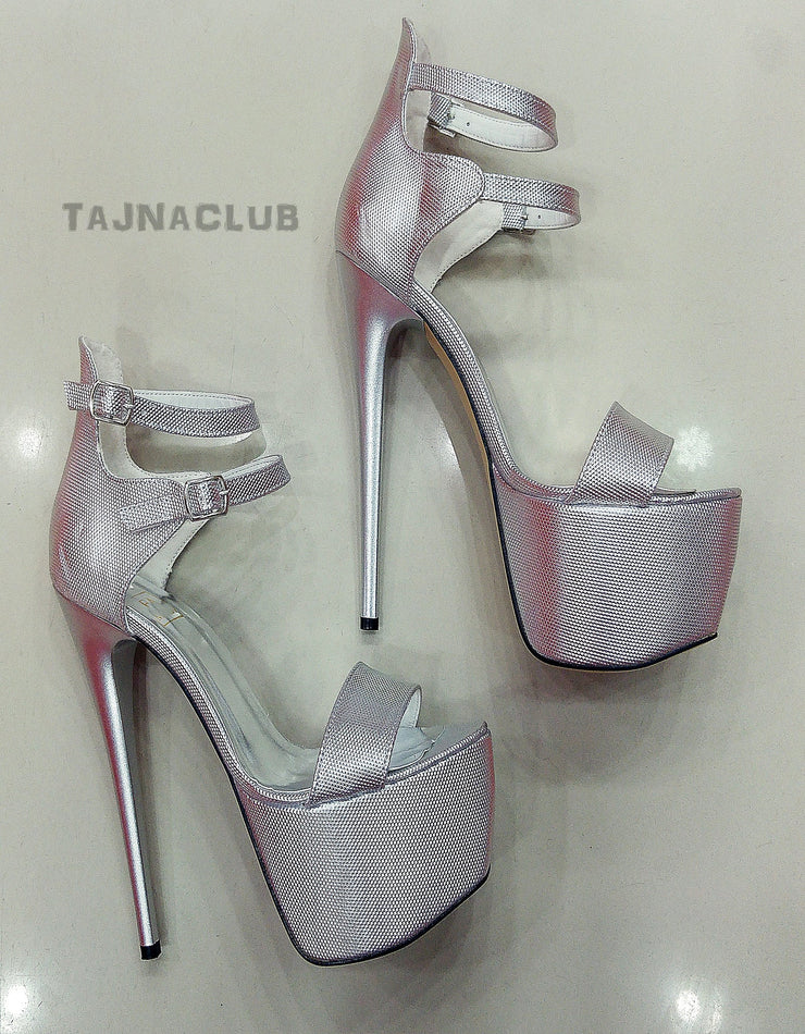Double Strap Silver Metallic Sandals - Tajna Club