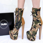 Camouflage High Heel Platform Ankle Boots - Tajna Club