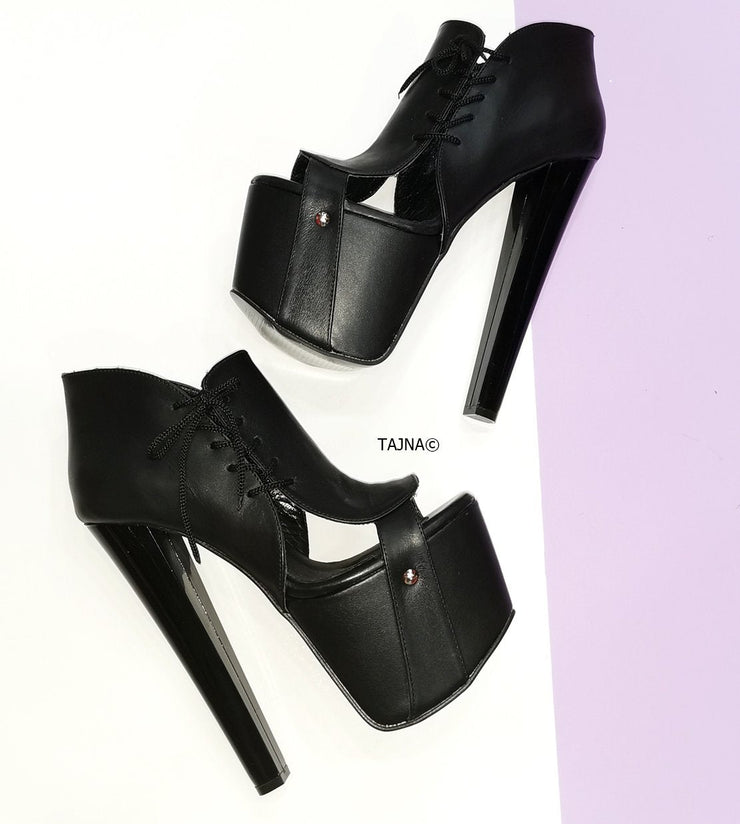 Designer Black Side Lace Ankle Platforms - Tajna Club