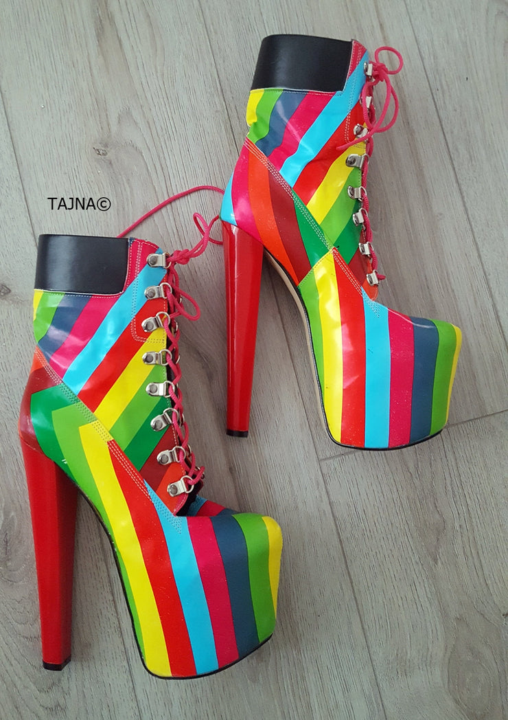 Rainbow Timber Style Lace Up Boots - Tajna Club