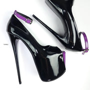 Purple Black Gloss Ankle Strap Peep Toe High Heels Tajna club Shoes Halloween
