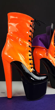 Orange Neon Black Multi Colour Chunky Heel Boots Tajna Club Halloween
