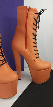 Orange Matte Lace Up Chunky Heel Boots Tajna club Shoes Halloween