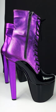 Purple Black Multi Colour Chunky Heel Boots Tajna Club Halloween