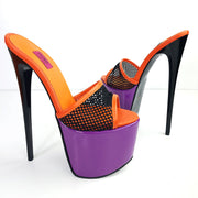 Triple Coloured Leather Fishnet Halloween Mules