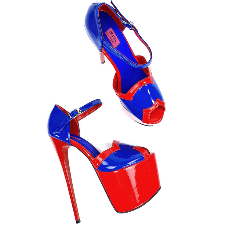 Red Blue Gloss Peep Toe High Heels