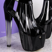 Black Transparent Strap Clear Thick Heels - Tajna Club