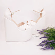 Ankle Cross Strap White Wedge Bridal Shoes - Tajna Club