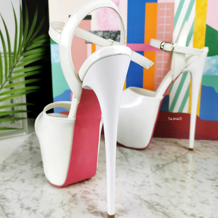 White Patent Pink Sole Ankle Strap Sandals - Tajna Club
