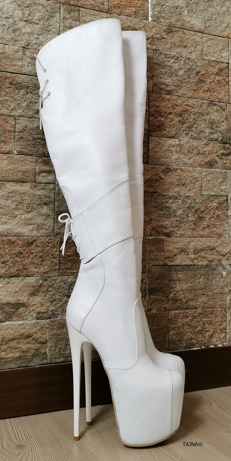 White Matte Over Knee Heel Boots | Tajna Club