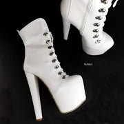 White Chunky Heel Military Style Boots - Tajna Club