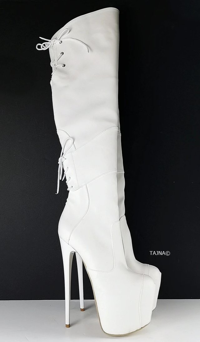 White Matte High Heel Over the Knee Boots - Tajna Club