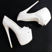 White Peep Toe 19 cm High Heels - Tajna Club