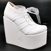 White Lace Up Sport Style Wedge Shoes - Tajna Club